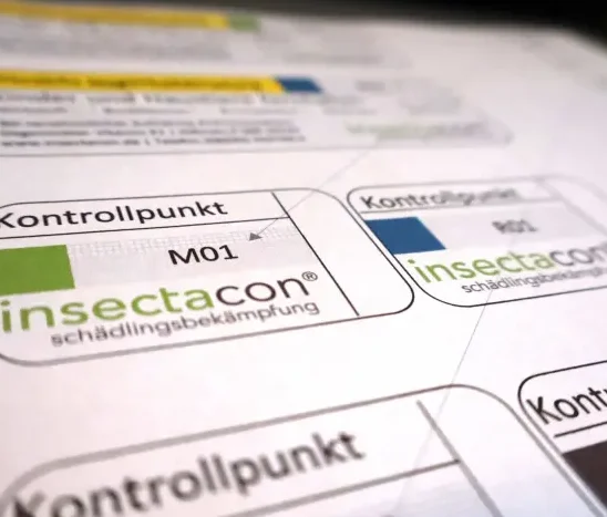 Beschriftete Kontrollpunkte für Schädlingsmonitoring im Lebensmittelbetrieb