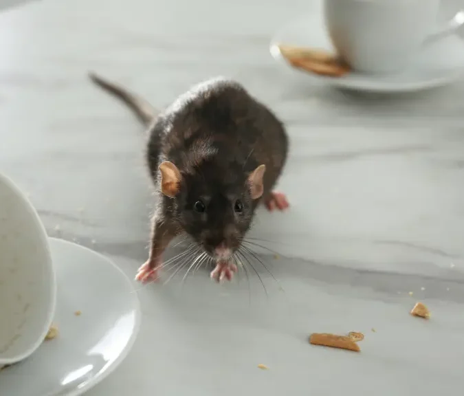 Ratte die über den Tisch läuft